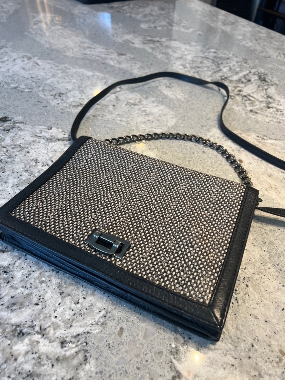 Linea Pelle Metallic Snakeskin Leather Crossbody Bag Gunmetal Hardware